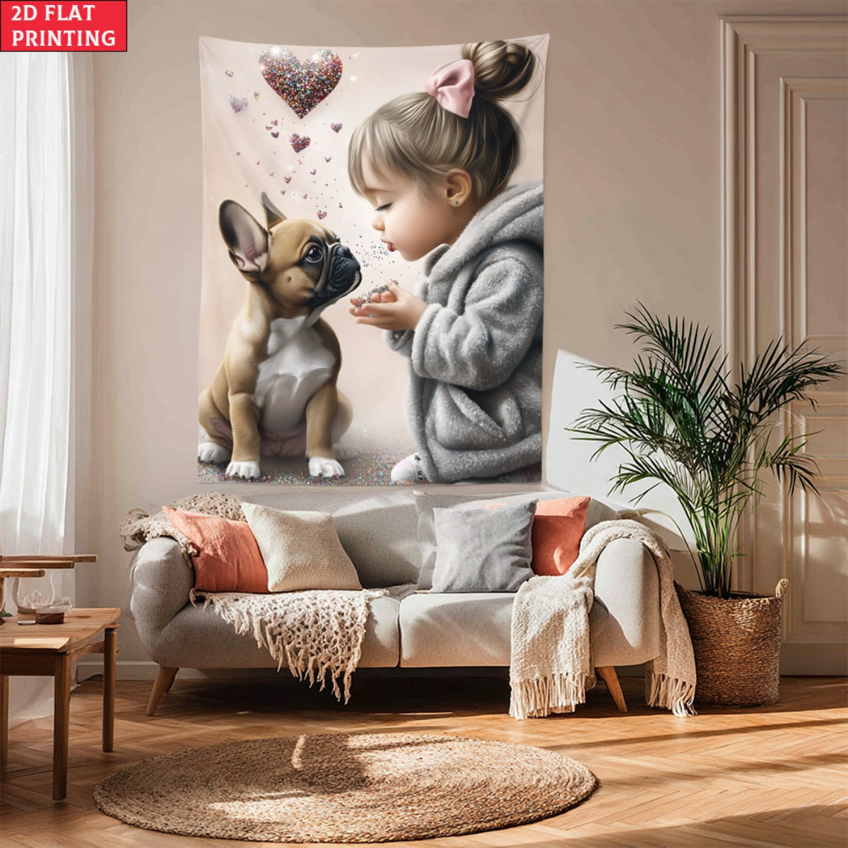 Baby Nursery Decor Girl - Fransız bulldog yavrusu ile kız kalp