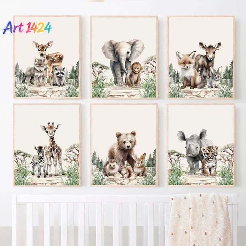 Baby Nursery Frames - 1 adet (Çerçevesiz) Fil, Zürafa, Ayı,