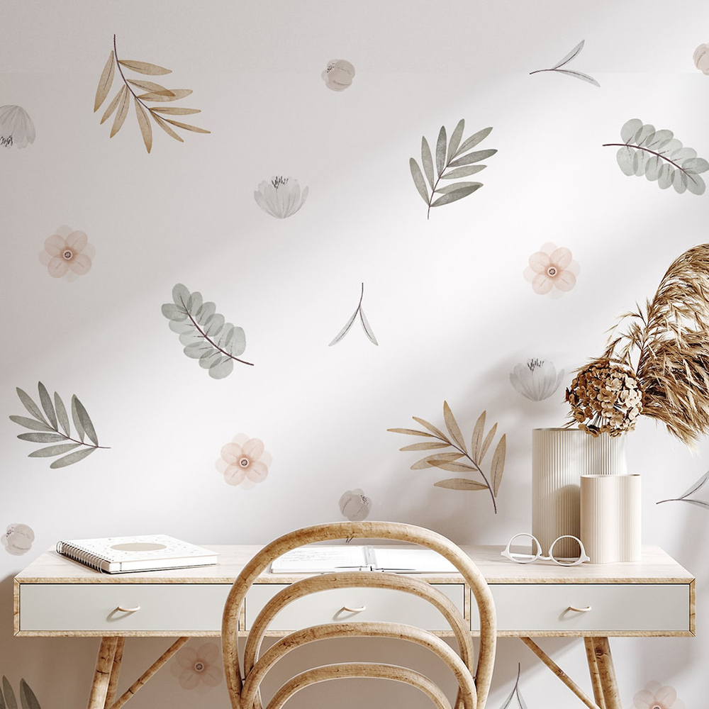 Baby Nursery Decor Girl - Boho Yaprakları Botanik DIY Duvar Çıkartmaları