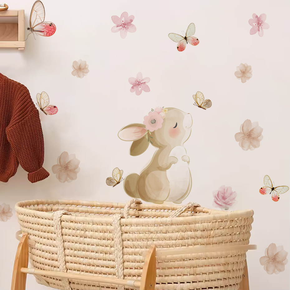 Karikatür Tavşan Çiçekler Kele - Baby Nursery Decor Girl incelemesi ve fiyatı