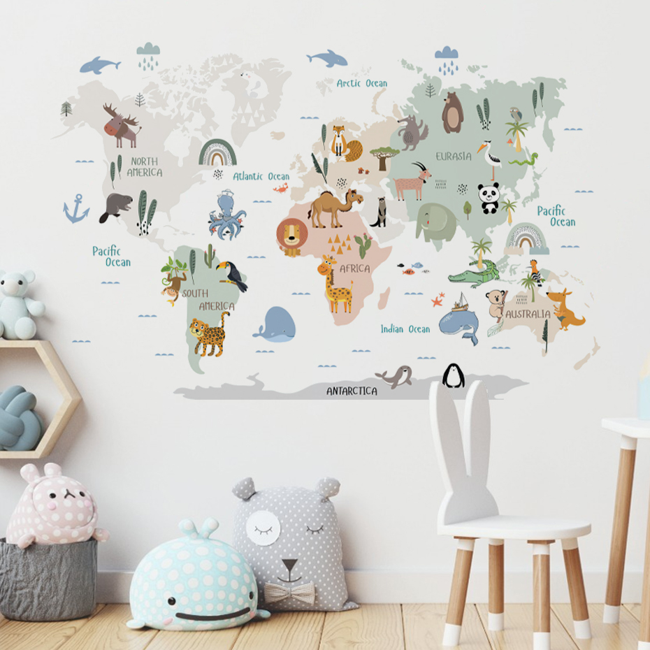 Suluboya Karikatür Dünya Harit - Baby Nursery Decor Girl incelemesi ve fiyatı
