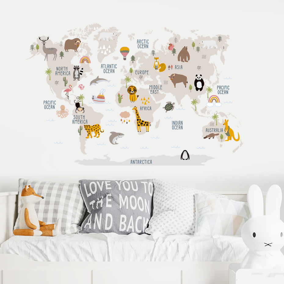 Suluboya Karikatür Dünya Harit - Baby Nursery Decor Girl incelemesi ve fiyatı
